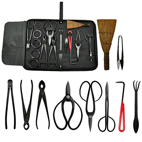 Voilamart 10 Piece Bonsai Tool Kit with Case, Carbon Steel Scissor Cutter