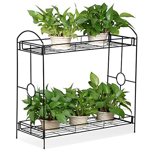 Topeakmart Indoor/Outdoor 2-Tier Metal Flower Stand Plant Stand Rack