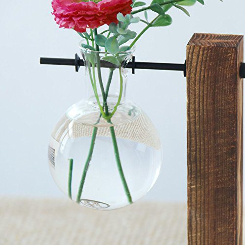 Ivolador Bulb Vase （Name：Flame） in Display Wooden Stand Flower Pots