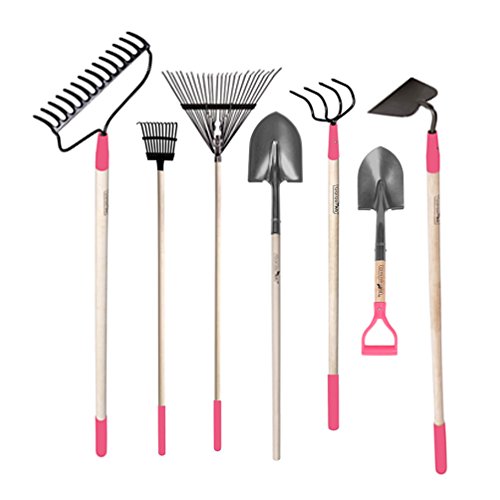 GardenAll 7-Pieces Women Garden Tools Set- Include 14Tine Bow Rake