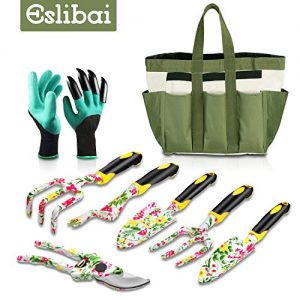 Eslibai Garden Tools Set, 9 Gardening Tools with Soft Garden Gloves