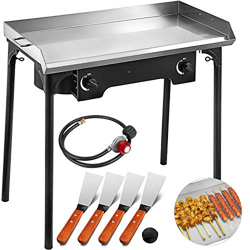 VEVOR Flat Top Griddle Grill & Propane Fueled 2 Burners Stove Stainless Steel
