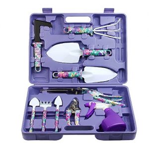 Garden Tools Set, 10 Pieces Gardening Tools with Purple Floral Print