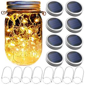 Mason Jar Solar Lantern Lights, 8 Pack 30 LED Bulbs Fairy Star Firefly Solar Lids