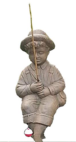 Fishing Boy Cast Stone Statue-sculpture/pond and garden decor/accent