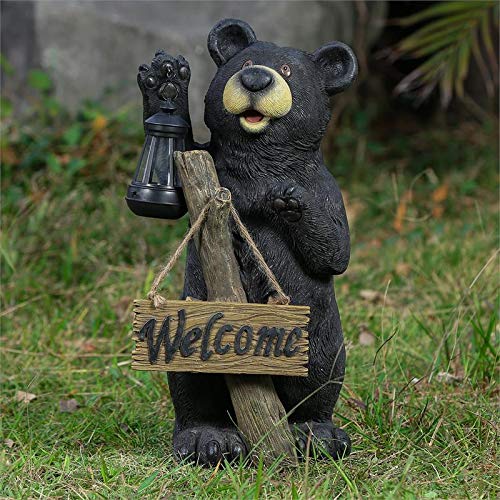 19.5" Bear Garden Statue with Welcome Sign and Solar Light