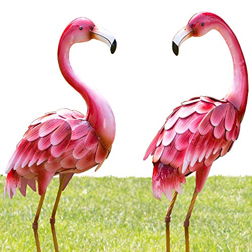 Bits and Pieces - Set of Two (2) 35 ½" Tall Metal Flamingo Garden Statues