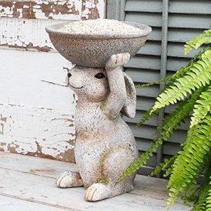 BRECK'S Uplifting Bunny Birdfeeder Garden Statue