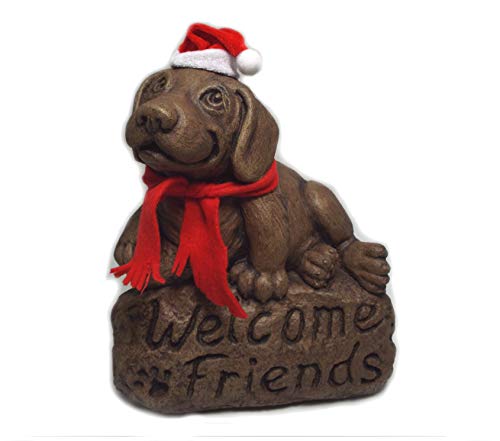 Beagle with 'Welcome Friends' Sign with Holiday Hat and Scarf