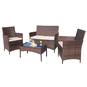 Homall 4 Pieces Outdoor Patio Furniture Sets Rattan Chair Wicker Set