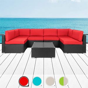 Walsunny 7pcs Patio Outdoor Furniture Sets,Low Back All-Weather Rattan Sectional