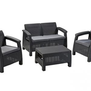 Keter Corfu 4 Piece Set All Weather Outdoor Patio Garden Furniture w/ Cushions