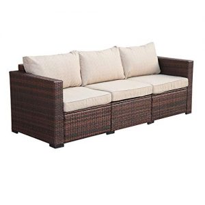 3-Seat Patio Wicker Sofa - Outdoor Rattan Couch Furniture w/Steel Frame