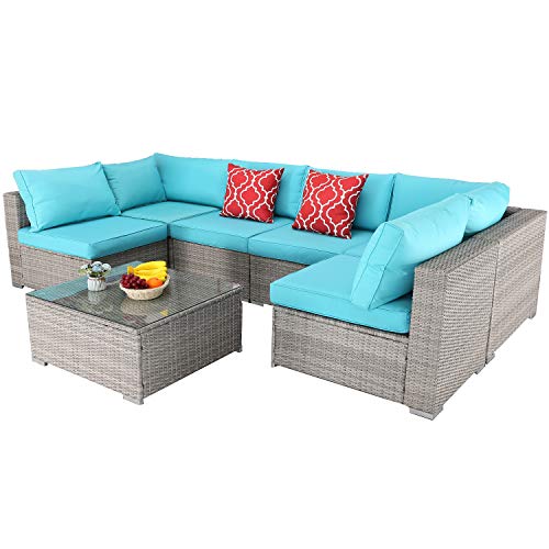 Furnimy 7 PCS Outdoor Patio Furniture Set Cushioned Sectional Conversation Sofa
