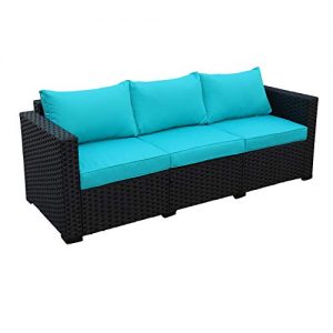 Patio PE Wicker Couch - 3-Seat Outdoor Black Rattan Sofa Furniture