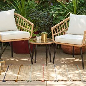 Quality Outdoor Living Hermosa 3 Piece Chat Set, Tan Wicker + Light Beige