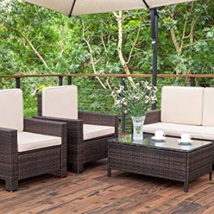 Homall 5 Pieces Outdoor Patio Furniture Sets Rattan Chair Wicker Conversation Sofa
