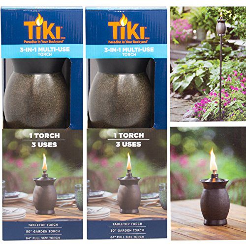 Tiki 3-in-1 (2 Pack) Torches 8 Inch Outdoor Table Lamp, 50 Inch Torch