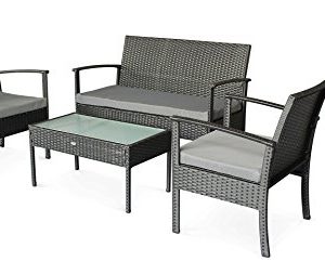 StellaHome Wicker Patio Furniture Sets 4 Pieces Outdoor Seating Rattan