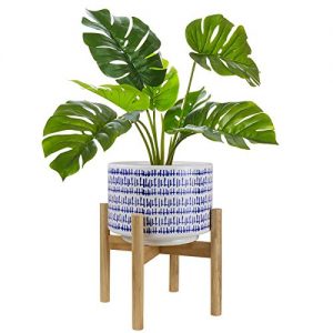 Large Ceramic Plant Pot with Stand - 9.4 Inch Modern Cylinder Indoor Planter