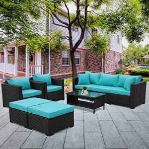 Patio Wicker Furniture Set 6 Piece Outdoor PE Rattan Conversation Couch Sectional