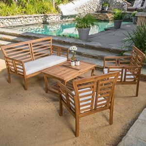 Louis Patio Furniture 4 Piece Outdoor Chat Set | Acacia Wood