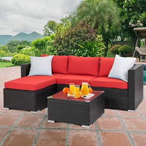 Walsunny Outdoor Furniture Patio Sets,Low Back All-Weather Small Rattan