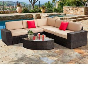 SUNCROWN Outdoor Furniture 6-Piece Patio Sofa and Wedge Table Set