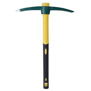 KINJOEK Pick Mattock Hoe, Forged Weeding Garden Pick Axe with 17.7 Inch Fiberglass Handle for Loosening Soil, Gardening, Camping or Prospecting