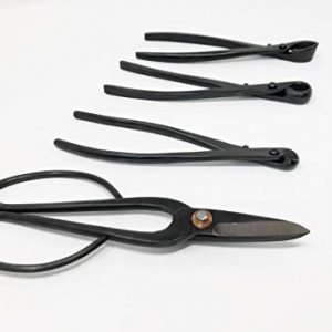 U-nitt 4-pc Bonsai Tool Set Carbon Steel: concave Cutter; Wire Cutter; knob Cutter; Ashinaga Shears: in a Leather Case