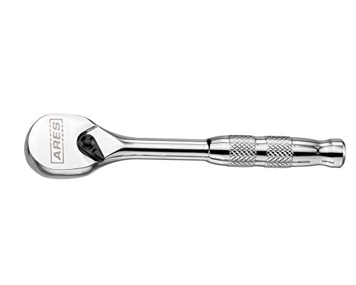 ARES 42001-1/4-Inch Drive 90-Tooth Full Polish Ratchet - Premium Chrome Vanadium Steel Construction & Chrome Plated Finish - Low Profile 90-Tooth Reversible Design with 4 Degree Swing