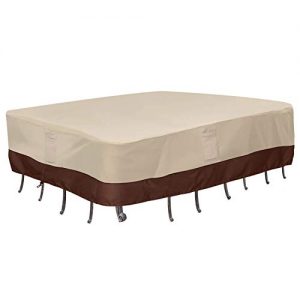Vailge Waterproof Patio Furniture Set Cover, Lawn Patio Furniture Cover with Padded Handles, Patio/Outdoor Table Cover, Patio/Outdoor Dining Rectangular Table Chairs Cover(Large,Beige & Brown)