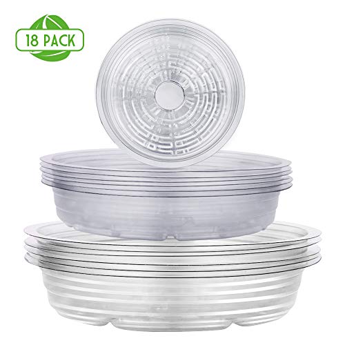 Remiawy Clear Plant Saucers 18 Pack (6/8/10 Inch), Flower Pot Drip Trays for Indoor & Outdoor Plants Garden Saucers Plant Pot Saucer Trays