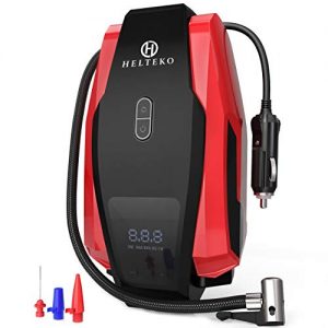 Helteko Portable Air Compressor Pump 150PSI 12V - Digital Tire Inflator - Auto Tire Pump with Emergency Led Lighting and Long Cable for Car - Bicycle - Motorcycle - Basketball and other
