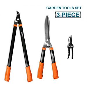 Coarbor 3 Piece Garden Tools Hedge Shear Trimmer Bypass Lopper Pruning Shears Ideal for Tree Branches Pruning Sharp Shrubs and Other Yard Work