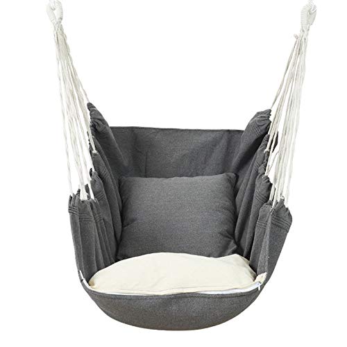 Outdoor Hammock Chair Macrame Swing, Carrying Bag for Indoor Outdoor,Large Hanging Rope Seat with 2 Cushions, Weight Capacity 440 Lbs, Grey