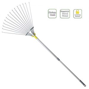 Jardineer 63 inch Adjustable Garden Rake Leaf, Collect Loose Debris Among Delicate Plants, Lawns and Yards, Expandable Head from 7 inch to 23 inch. Ideal Garden Rake Tools