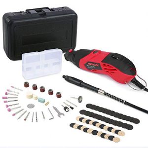 Meterk Rotary Tool Kit, 170W, 8,000 to 35,000 RPM,6-Speed with Flex shaft, 85Pcs&Carrying Case, Electric Grinder, Engraver, Sander, and Polisher for Milling Sanding Sharpening Carving,etc