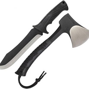 Schrade SCHCOM6CP Full Tang Hatchet and Mini Machete Combo with Stainless Steel Blades and TPR Handles for Outdoor Survival, Camping and Bushcraft