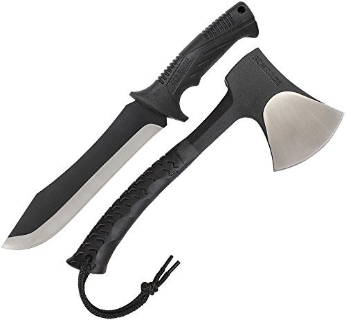 Schrade SCHCOM6CP Full Tang Hatchet and Mini Machete Combo with Stainless Steel Blades and TPR Handles for Outdoor Survival, Camping and Bushcraft