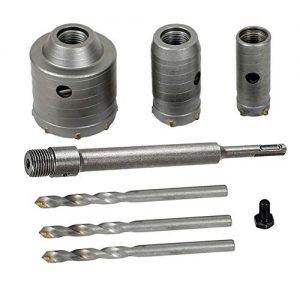 Concrete Hole Saw Kits, Tungsten Steel SDS Plus Shank Wall Hole Cutter Cement Stone Drill Bit Sets 1-2/11, 1-3/5, 2-4/5 Inch(30, 40, 60mm), with 8-7/10 Inch(220mm) Connecting Rod, 3 Center Drill Bits