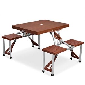 Giantex Portable Folding Picnic Table with Seating for 4 Garden Party Camping Time Design (Brown)