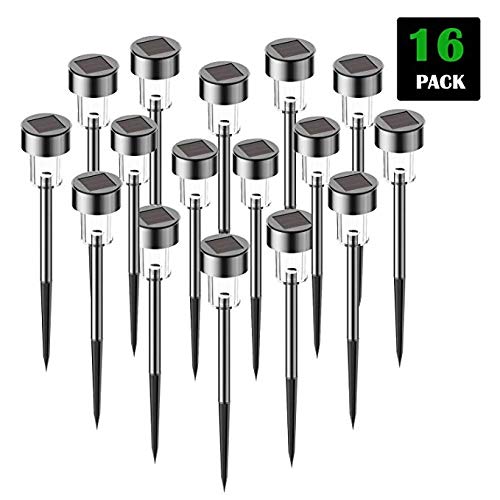 SURSUN Solar Lights Outdoor [16pack]- Solar Powered Pathway Light - Bright White - Landscape Light for Lawn/Patio/Yard/Walkway/Driveway (Stainless Steel)