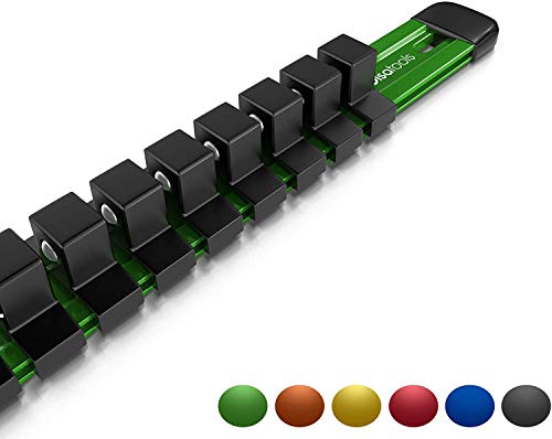 Olsa Tools 1/2-Inch Drive Aluminum Socket Organizer | Premium Quality Socket Holder (Green)