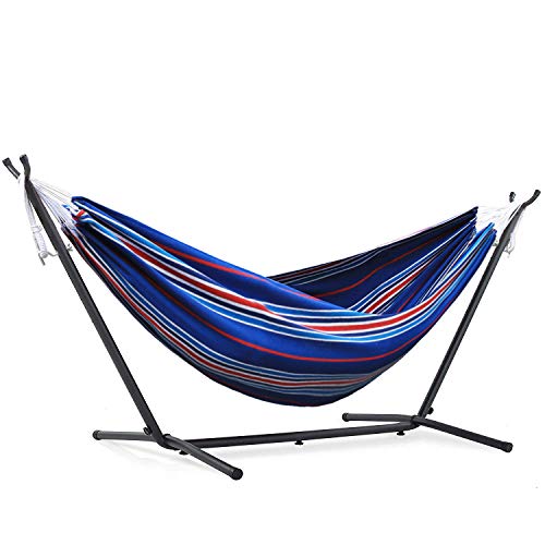 OUTDOOR WIND 550lbs Capacity Double Hammock Adjustable Hammock Bed with 10ft Heavy Duty Steel Stand Includes Portable Carrying Case, Easy Set up