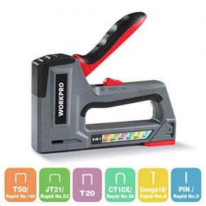 WORKPRO Staple Gun, 6-in-1, Manual Brad Nailer, Upholstery Stapler, Nail Gun for Fixing Material, Decoration, Carpentry, Furniture, Doors and Windows(Tool Only)