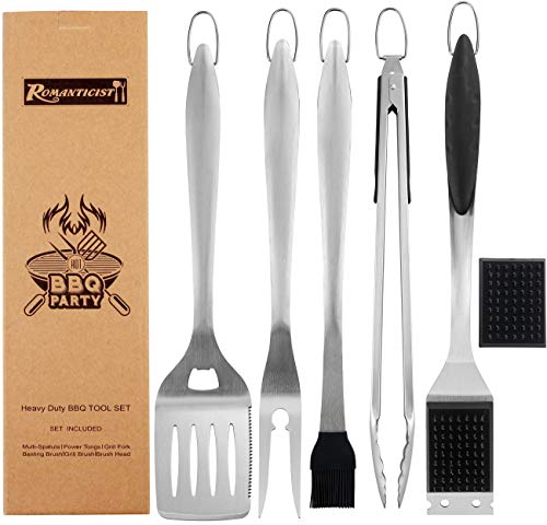 ROMANTICIST 6pc Heavy Duty Grill Accessories for Top Chef - Professional Grill Tools Set & Basic BBQ Tools for Backyard Restaurant Outdoor Kitchen - Deluxe Grill Gift for Dad on Father’s Day Birthday