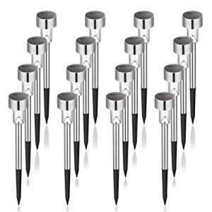 GIGALUMI 16 Pack Solar Path Lights Outdoor,Solar Lights Outdoor Garden Led Light Landscape/Pathway Lights for Patio/Lawn/Yard/Driveway/Walkway (Stainless Steel)