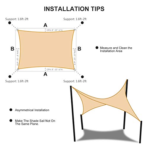 MOVTOTOP Sun Shade Sails 10x13 FT Rectangle, 185 GSM Thicker Outdoor ...