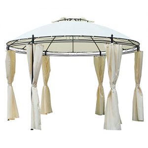 Outsunny 11.5’ Steel Fabric Round Soft Top Outdoor Patio Dome Gazebo Shelter with Curtains - Cream White